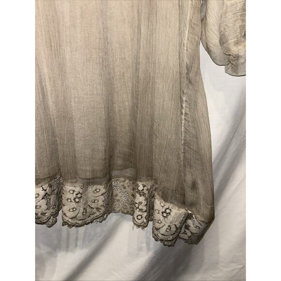 AMANTI Silk Chiffon Taupe blouse Women’s Small Lace Italy Lagenlook Quiet Luxury - Picture 7 of 15